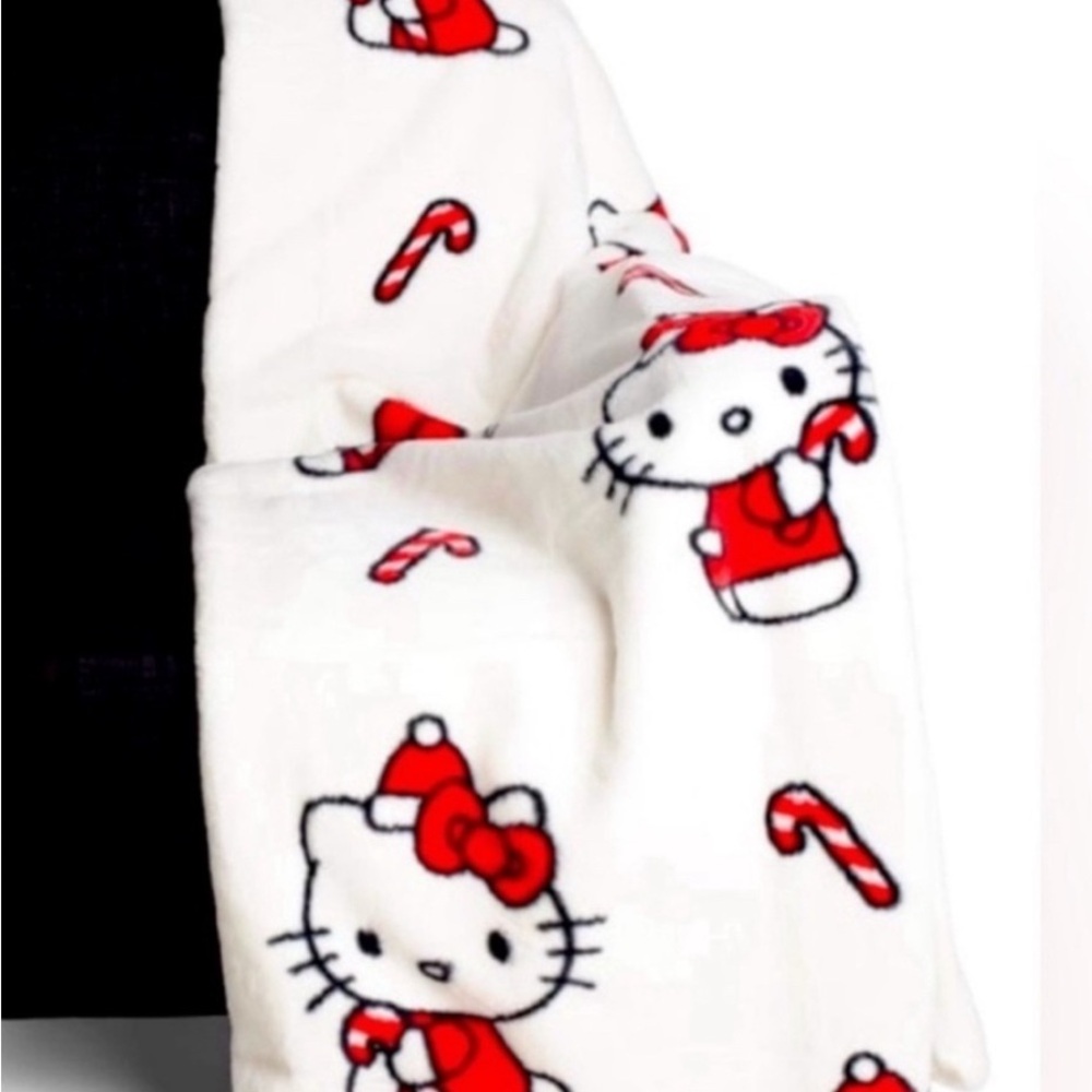 Hello Kitty Christmas Candy Cane Holiday Throw Blanket NEW 60”x70